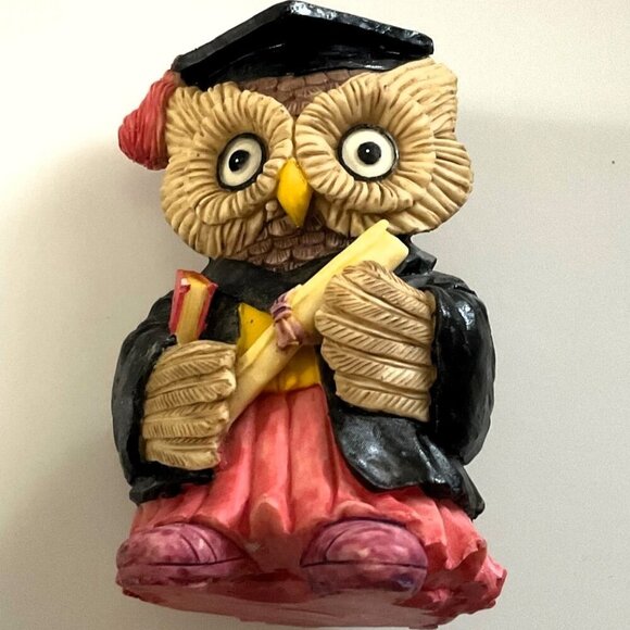 GRADUATION OWL FIGURINE UNIQUE VINTAGE - Picture 3 of 10